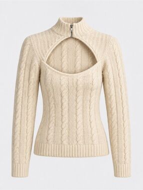 GANNI Alpaca Wool Cable Knit Cutout Sweater Cream Size S